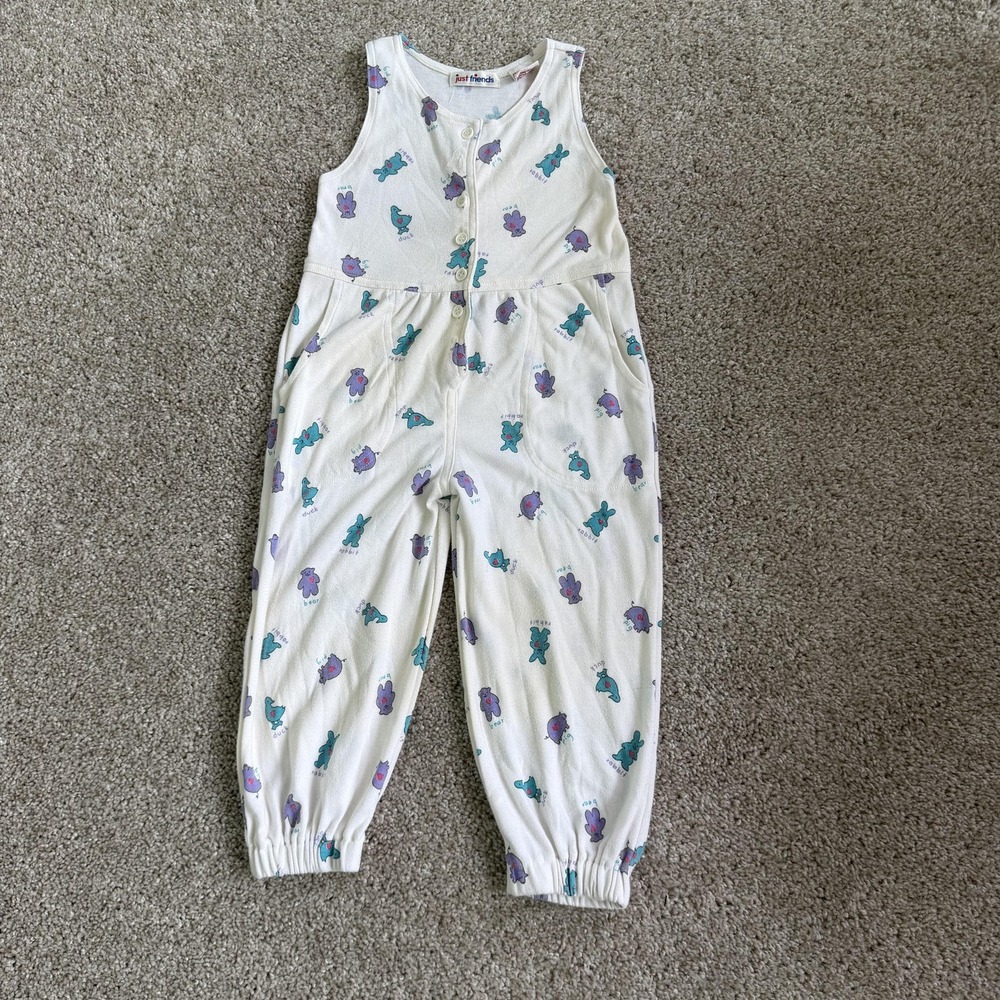 Vintage Kids Just Friends Coverall Jumpsuit Girls 3T Animal Print Sleeveless